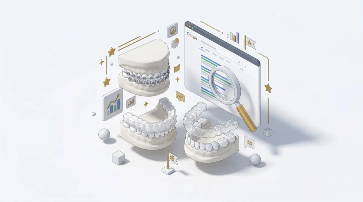 SEO für Kieferorthopäden – isometrische 3D-Illustration